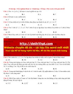 31 Bài tập trắc nghiệm Hoán vị - Chỉnh hợp - Tổ hợp